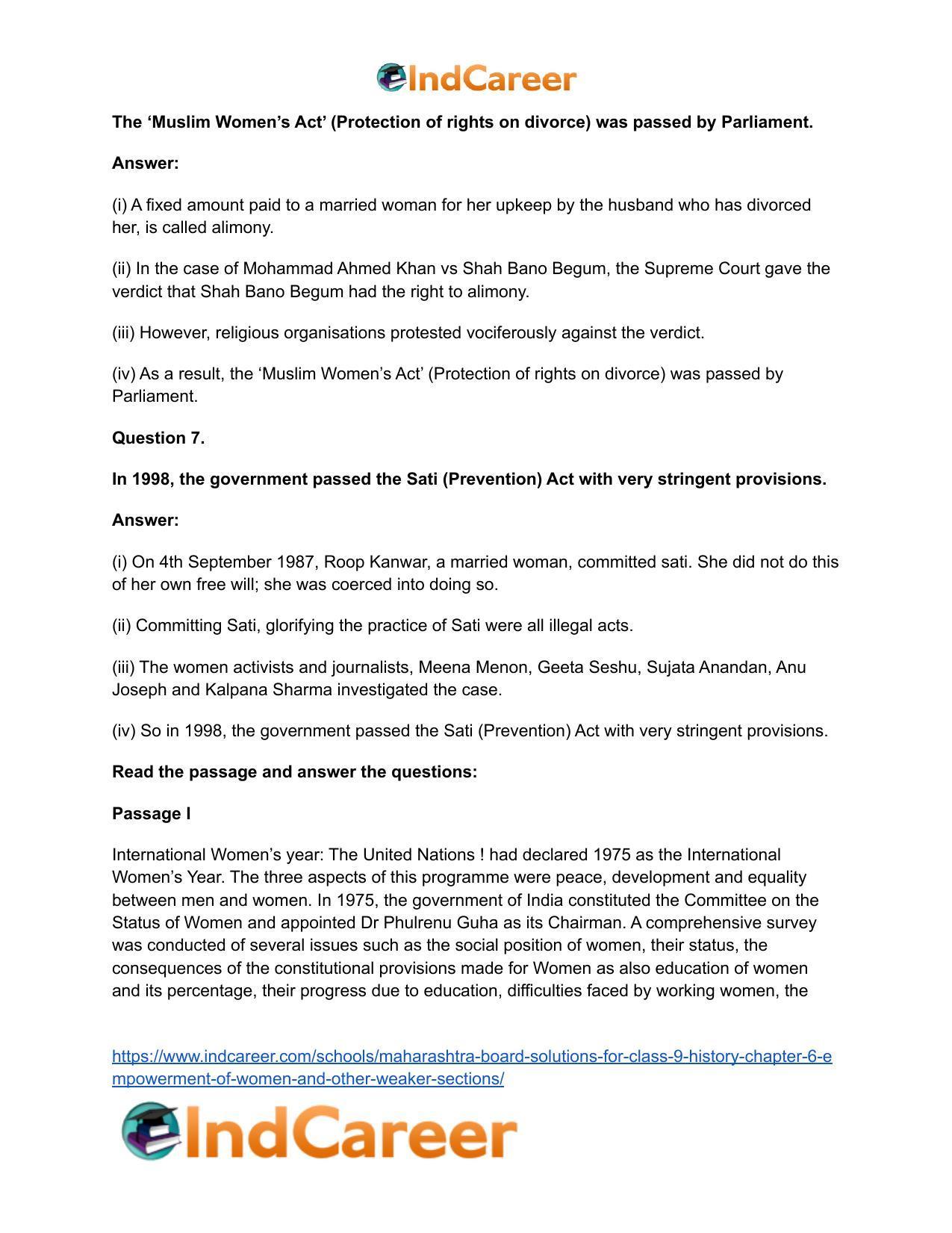 Maharashtra Board Solutions for Class 9- History: Chapter 6- Empowerment of Women and Other Weaker Sections - Page 18