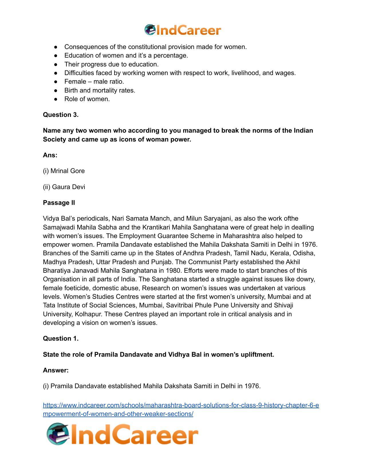 Maharashtra Board Solutions for Class 9- History: Chapter 6- Empowerment of Women and Other Weaker Sections - Page 20