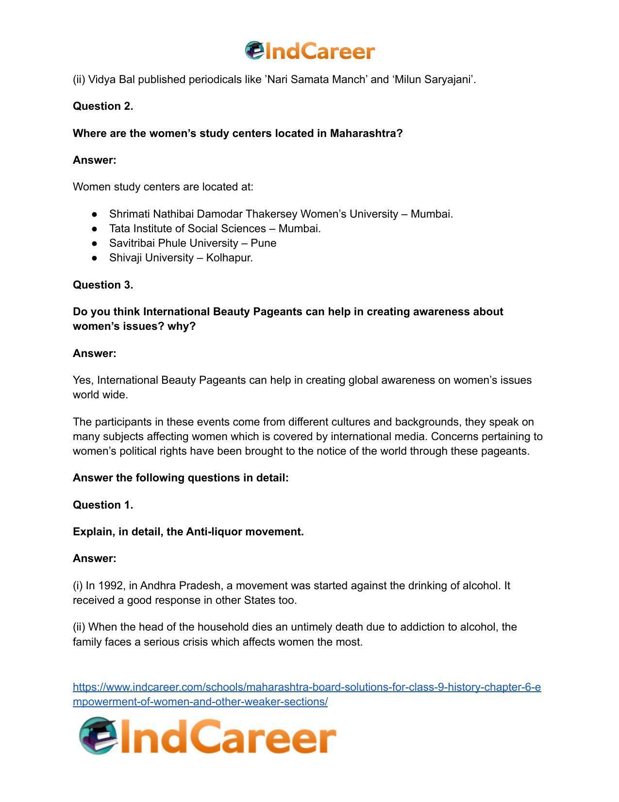 Maharashtra Board Solutions for Class 9- History: Chapter 6- Empowerment of Women and Other Weaker Sections - Page 21