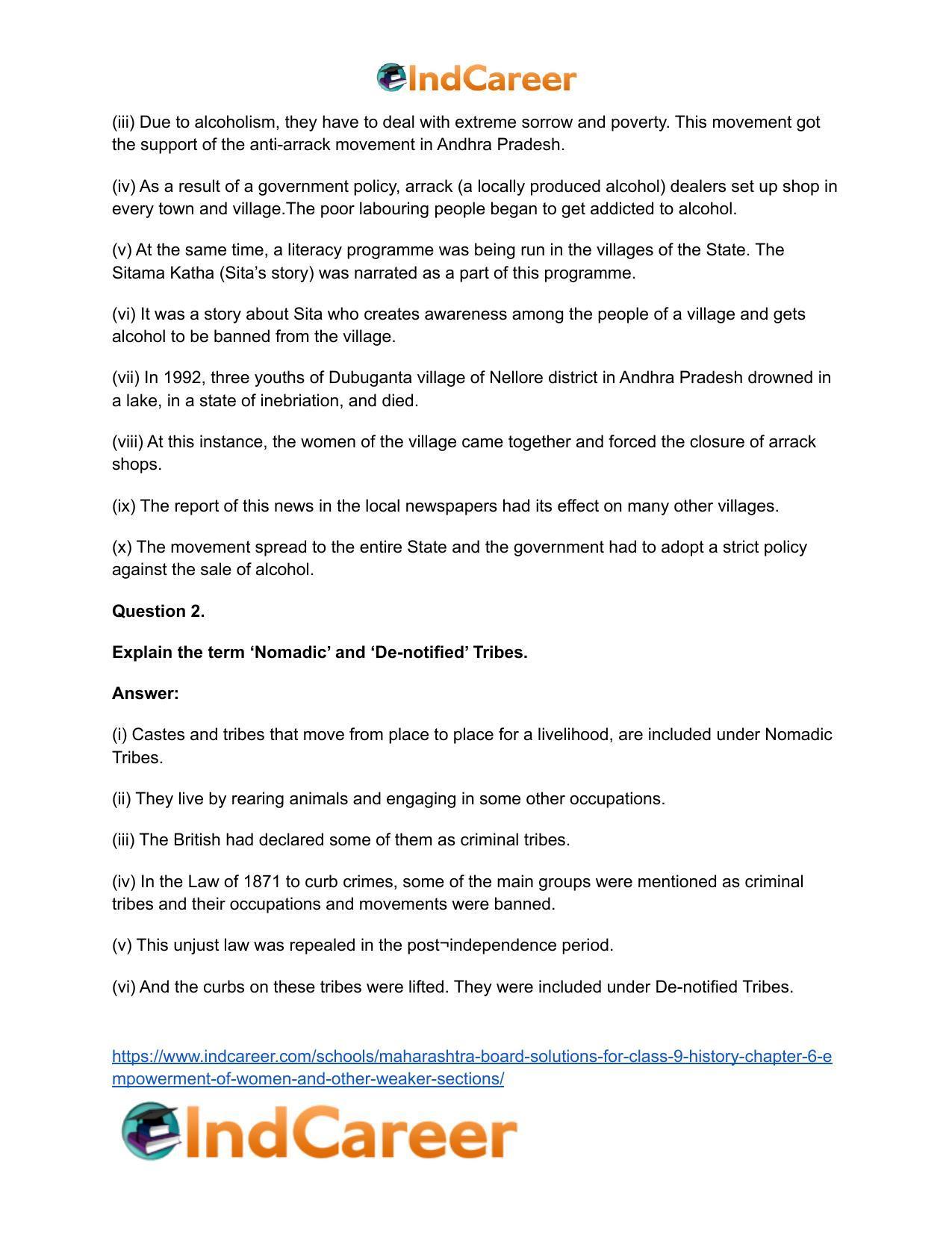 Maharashtra Board Solutions for Class 9- History: Chapter 6- Empowerment of Women and Other Weaker Sections - Page 22