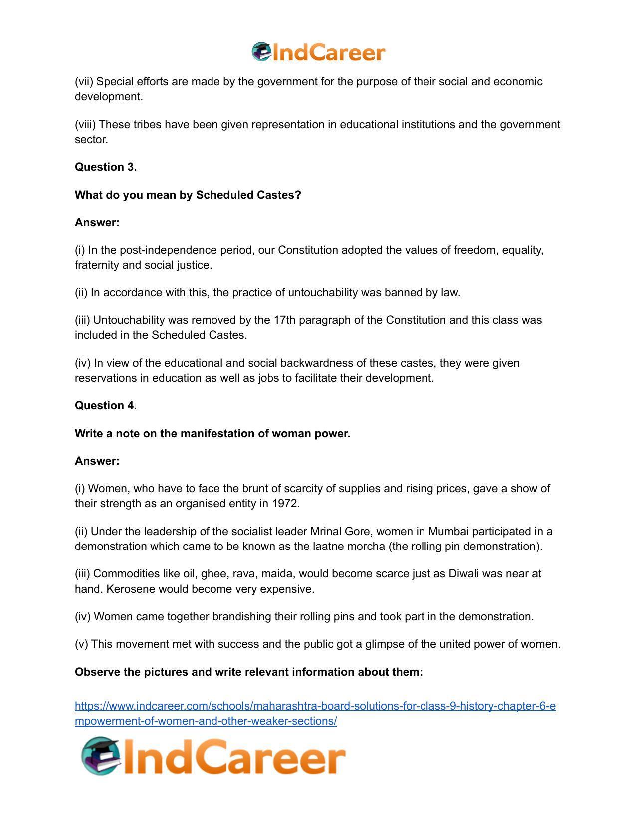 Maharashtra Board Solutions for Class 9- History: Chapter 6- Empowerment of Women and Other Weaker Sections - Page 23
