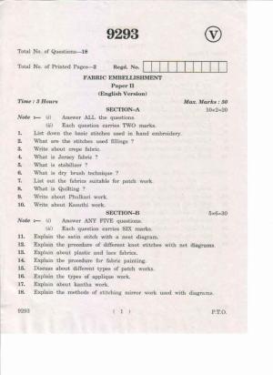 AP Inter 2nd Year Fabric Embellishment-II May-2019-Vocational Question Paper