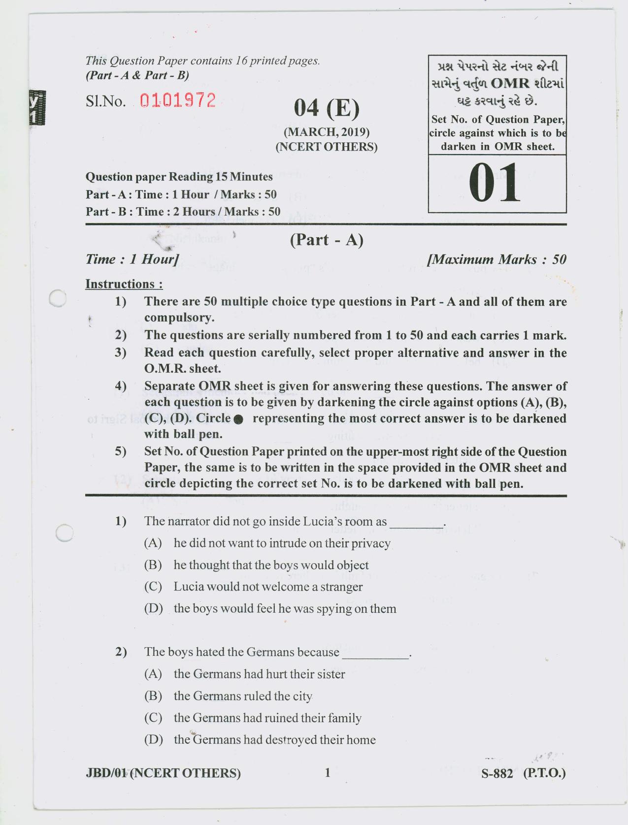 Gujarat Board Class 10th ENGLISH NCERT OTHERS 2019 Question Paper - Page 1