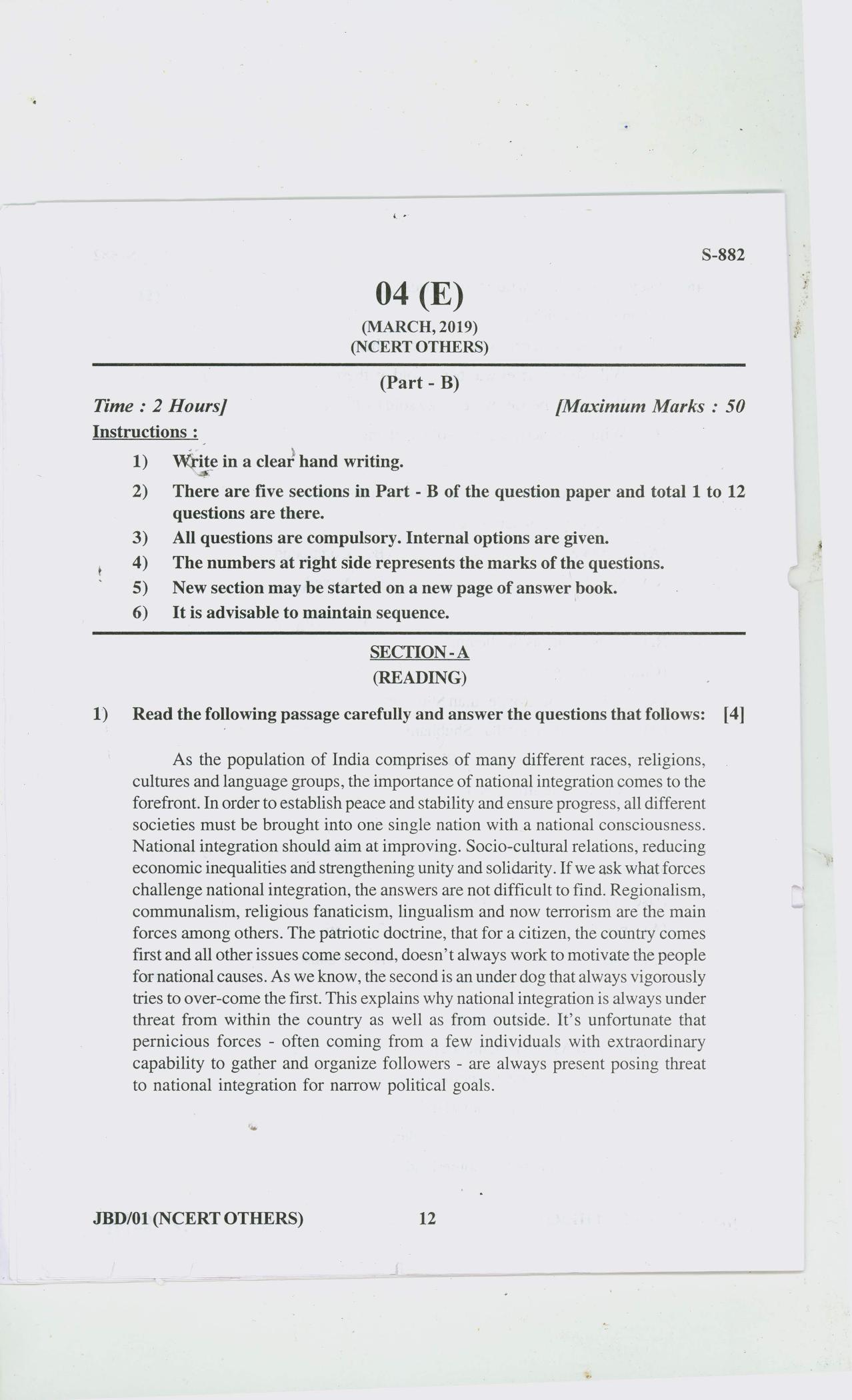 Gujarat Board Class 10th ENGLISH NCERT OTHERS 2019 Question Paper - Page 12