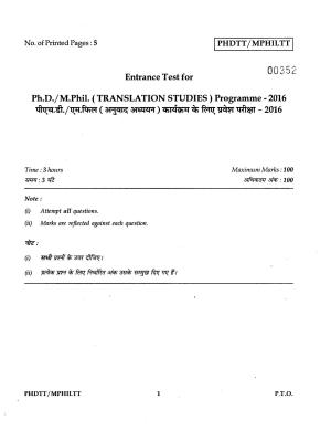 IGNOU PhD Entrance Test Ph.D./ M.Phil Translation Studies 2016 Question Paper