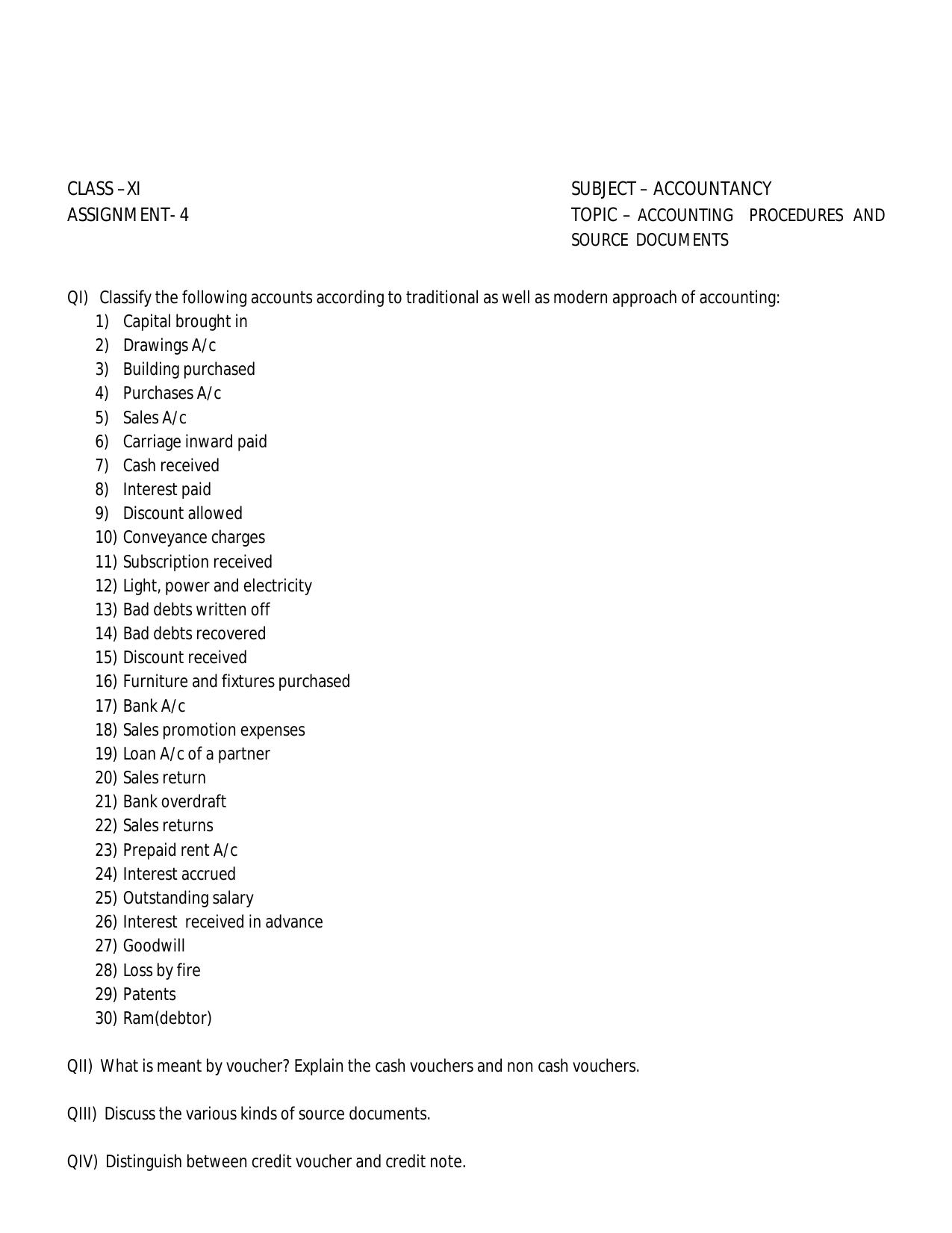 CBSE Worksheets for Class 11 Accountancy Assignment 8 - Page 1