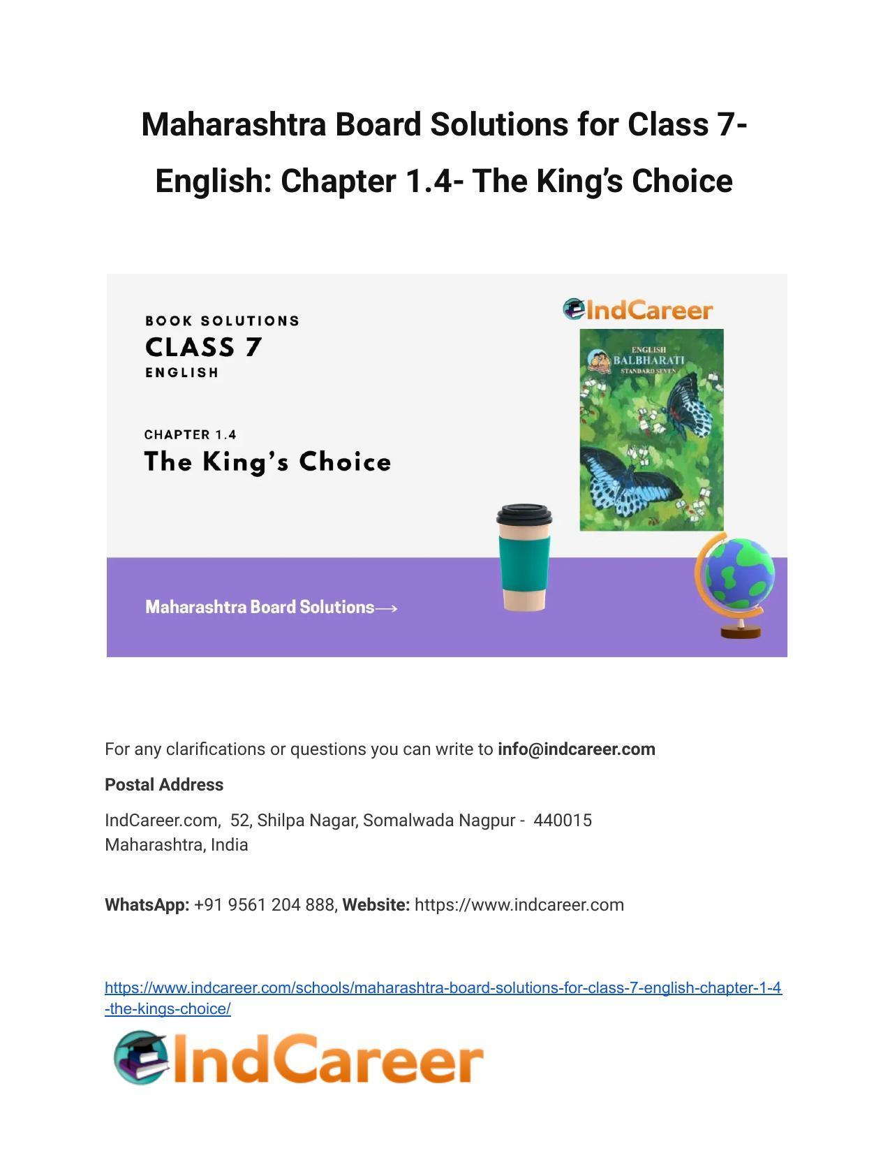 Maharashtra Board Solutions for Class 7- English: Chapter 1.4- The King’s Choice - Page 1