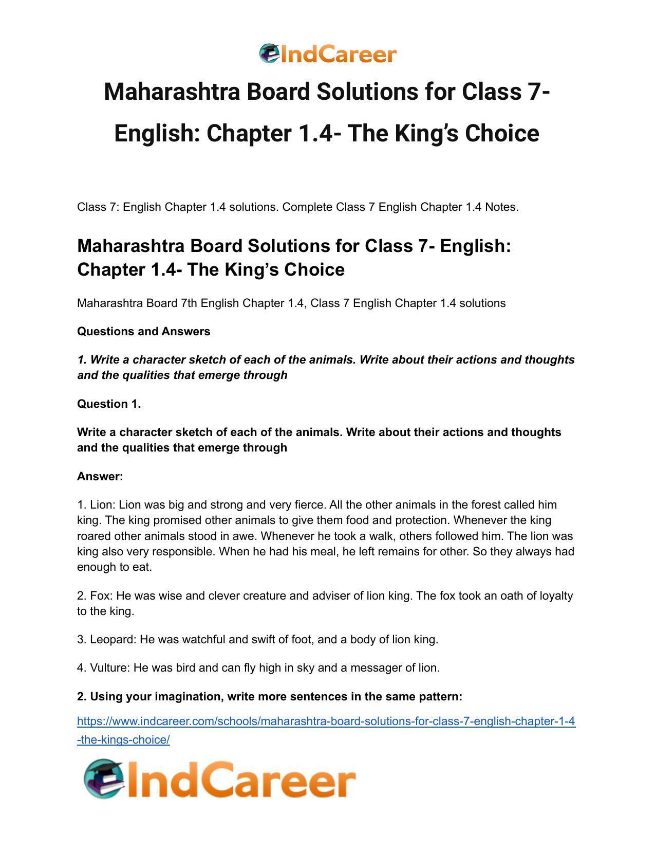 Maharashtra Board Solutions for Class 7- English: Chapter 1.4- The King’s Choice - Page 2