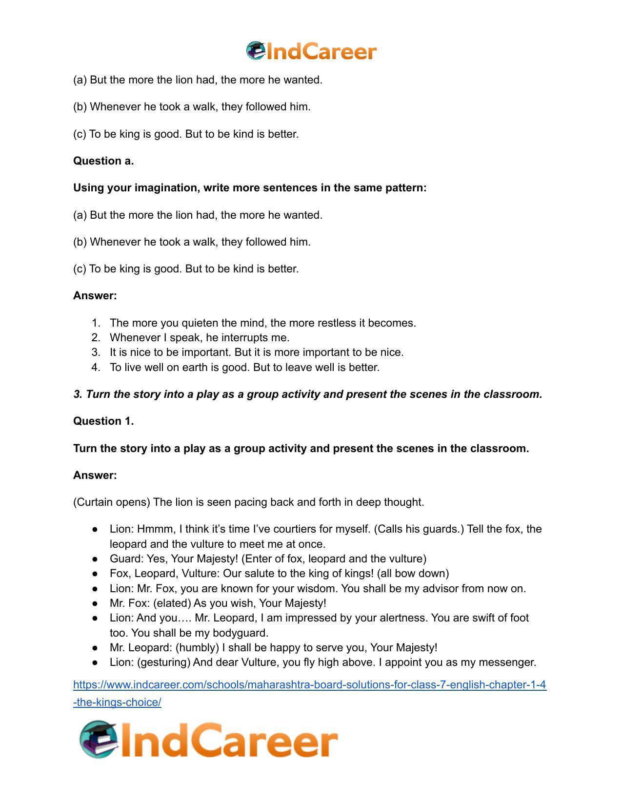 Maharashtra Board Solutions for Class 7- English: Chapter 1.4- The King’s Choice - Page 3