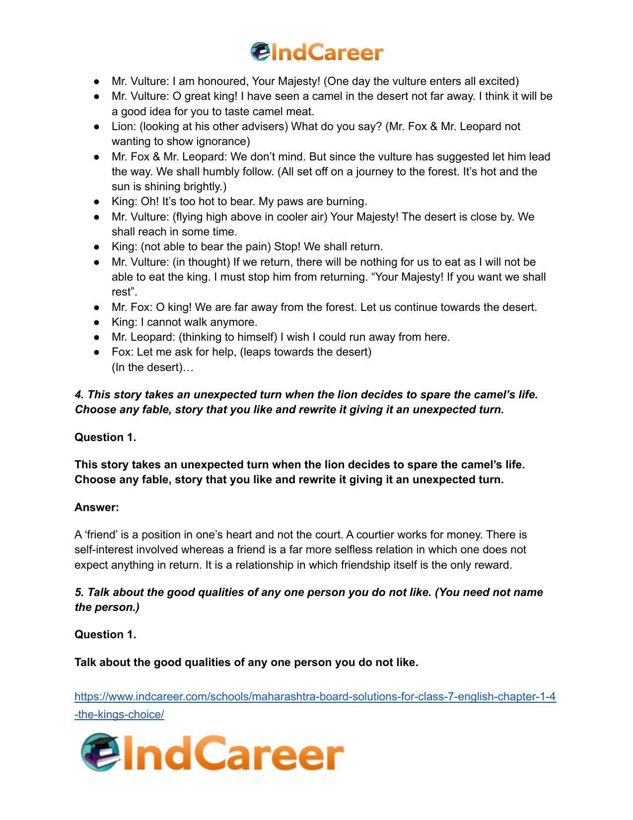 Maharashtra Board Solutions for Class 7- English: Chapter 1.4- The King’s Choice - Page 4