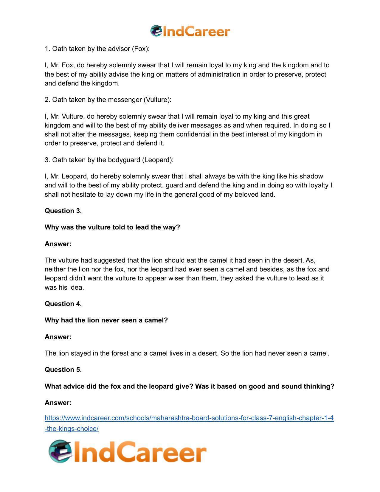 Maharashtra Board Solutions for Class 7- English: Chapter 1.4- The King’s Choice - Page 7