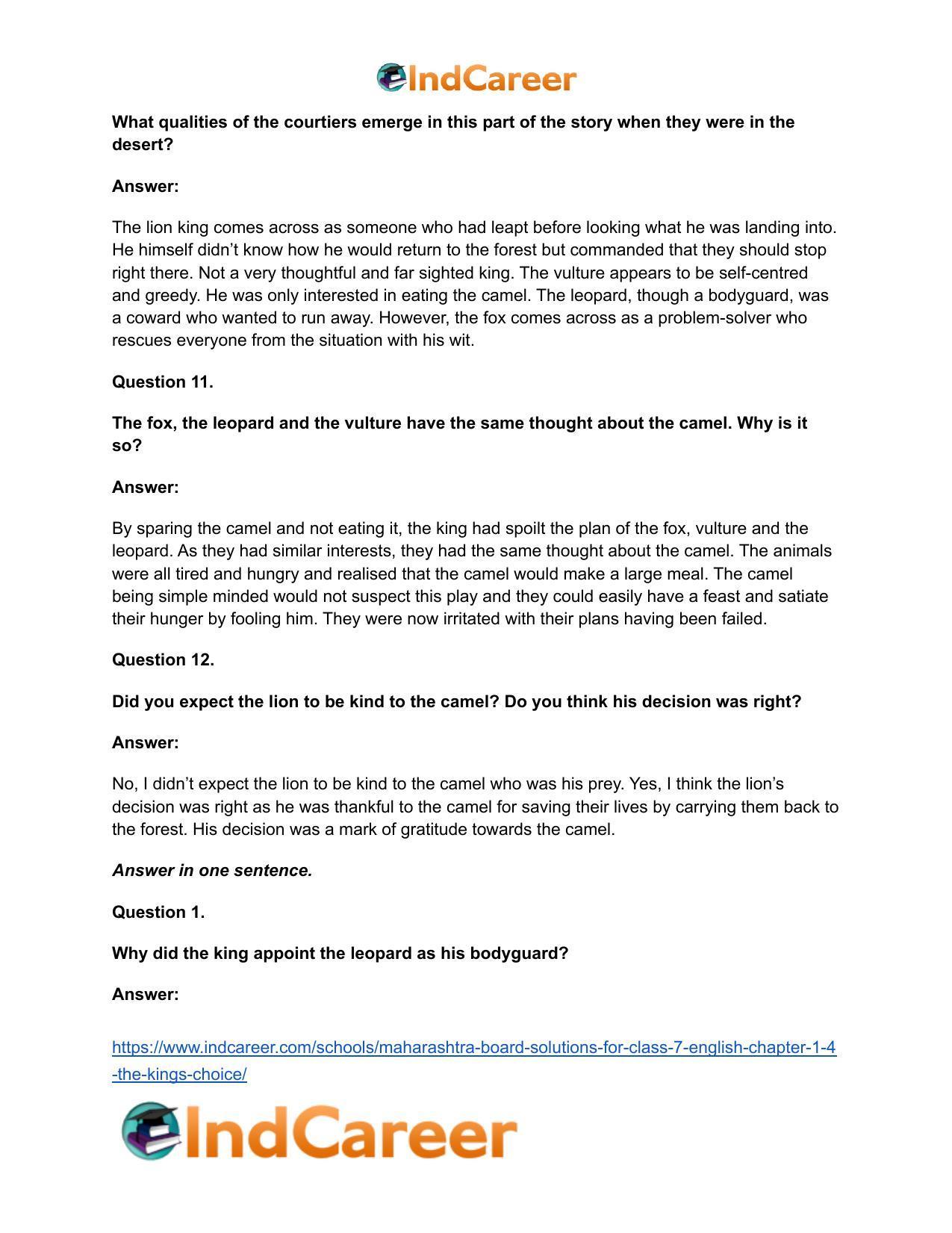 Maharashtra Board Solutions for Class 7- English: Chapter 1.4- The King’s Choice - Page 9