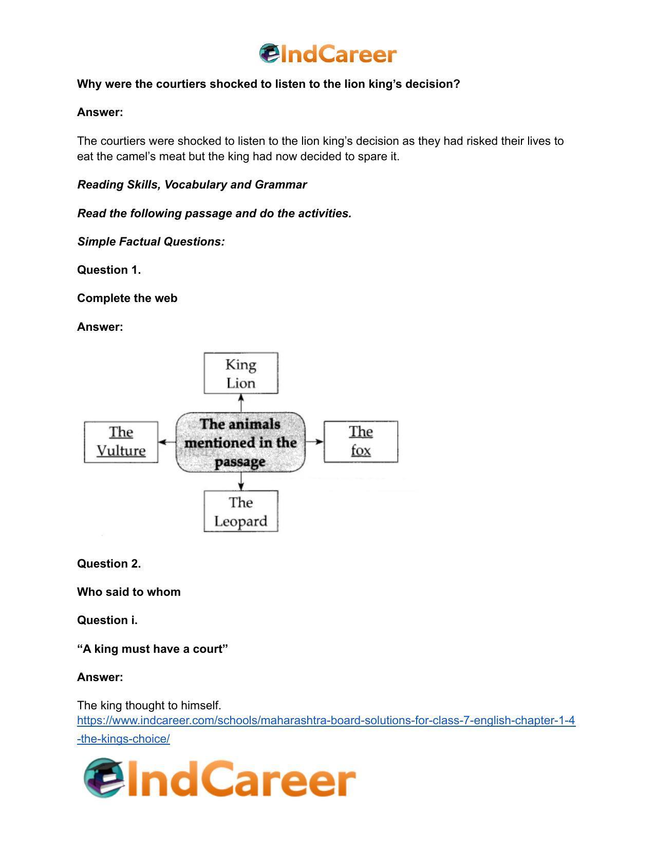 Maharashtra Board Solutions for Class 7- English: Chapter 1.4- The King’s Choice - Page 11