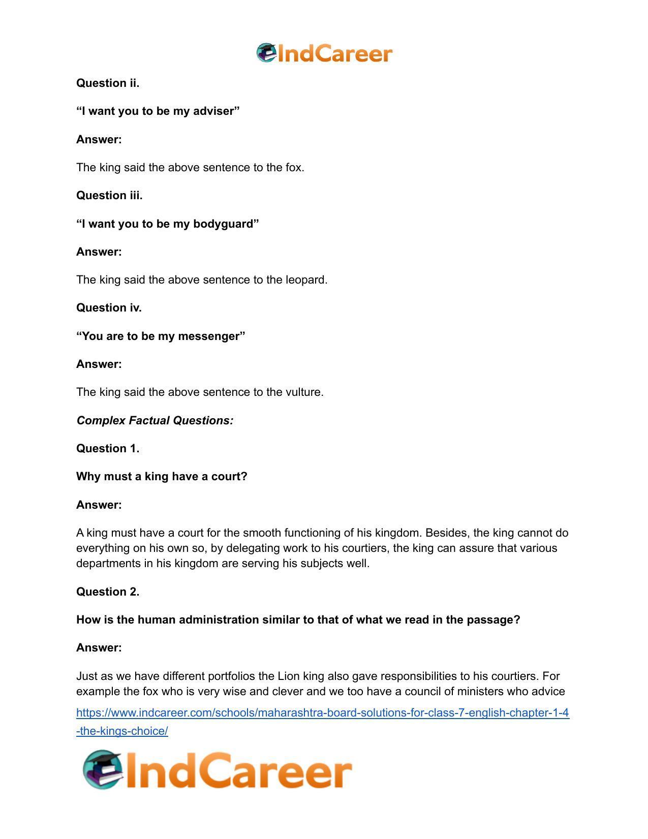 Maharashtra Board Solutions for Class 7- English: Chapter 1.4- The King’s Choice - Page 12