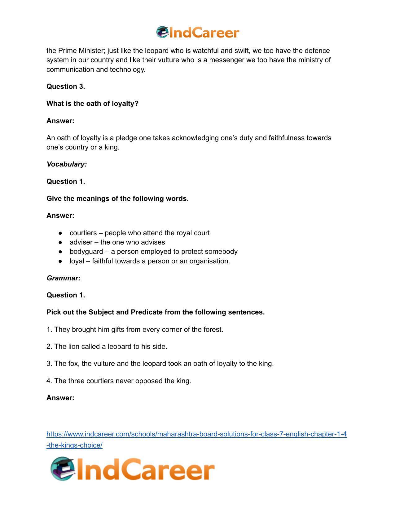 Maharashtra Board Solutions for Class 7- English: Chapter 1.4- The King’s Choice - Page 13