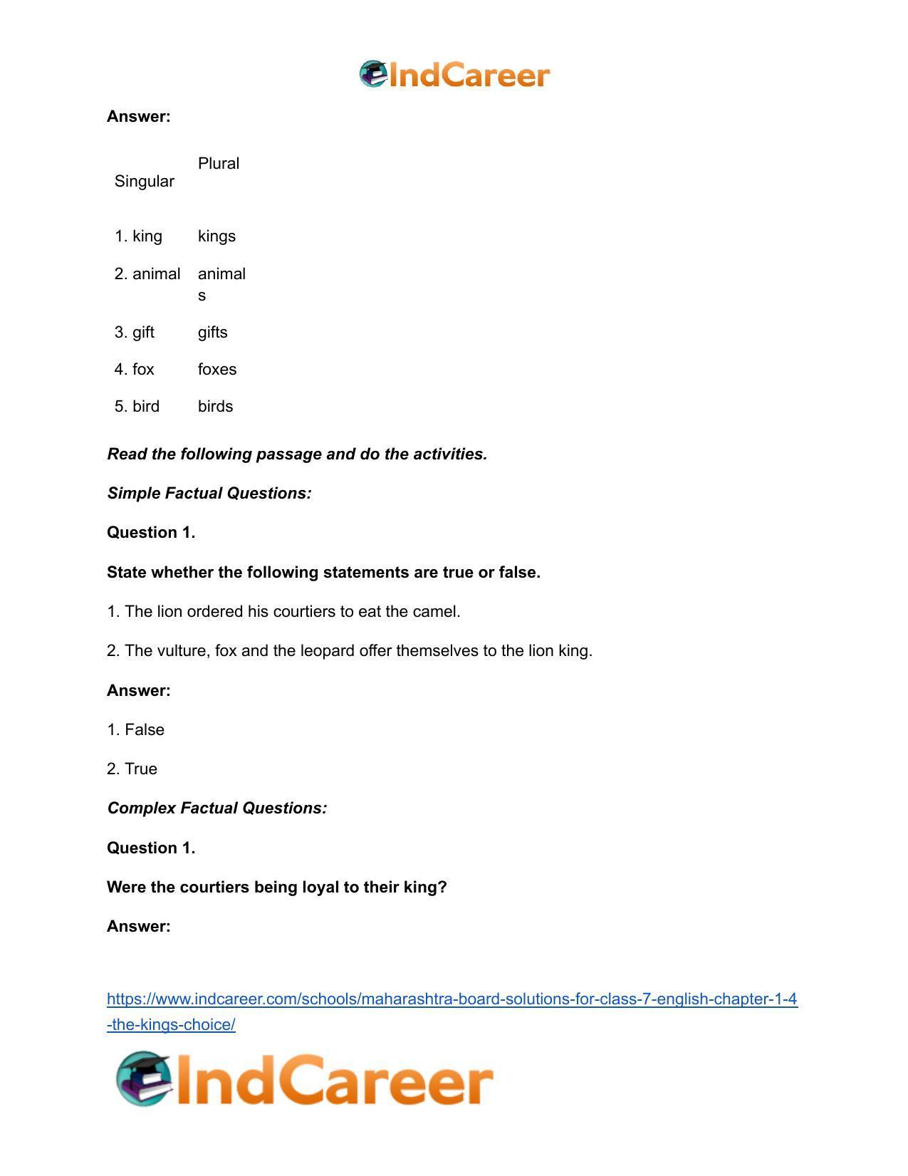 Maharashtra Board Solutions for Class 7- English: Chapter 1.4- The King’s Choice - Page 16