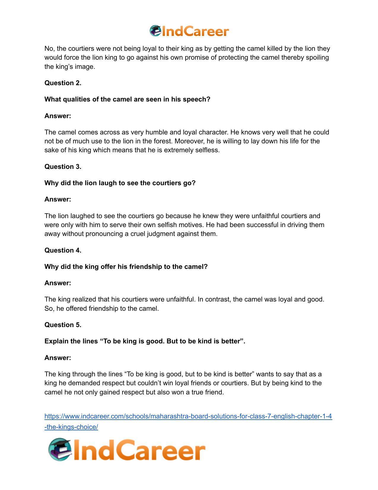 Maharashtra Board Solutions for Class 7- English: Chapter 1.4- The King’s Choice - Page 17