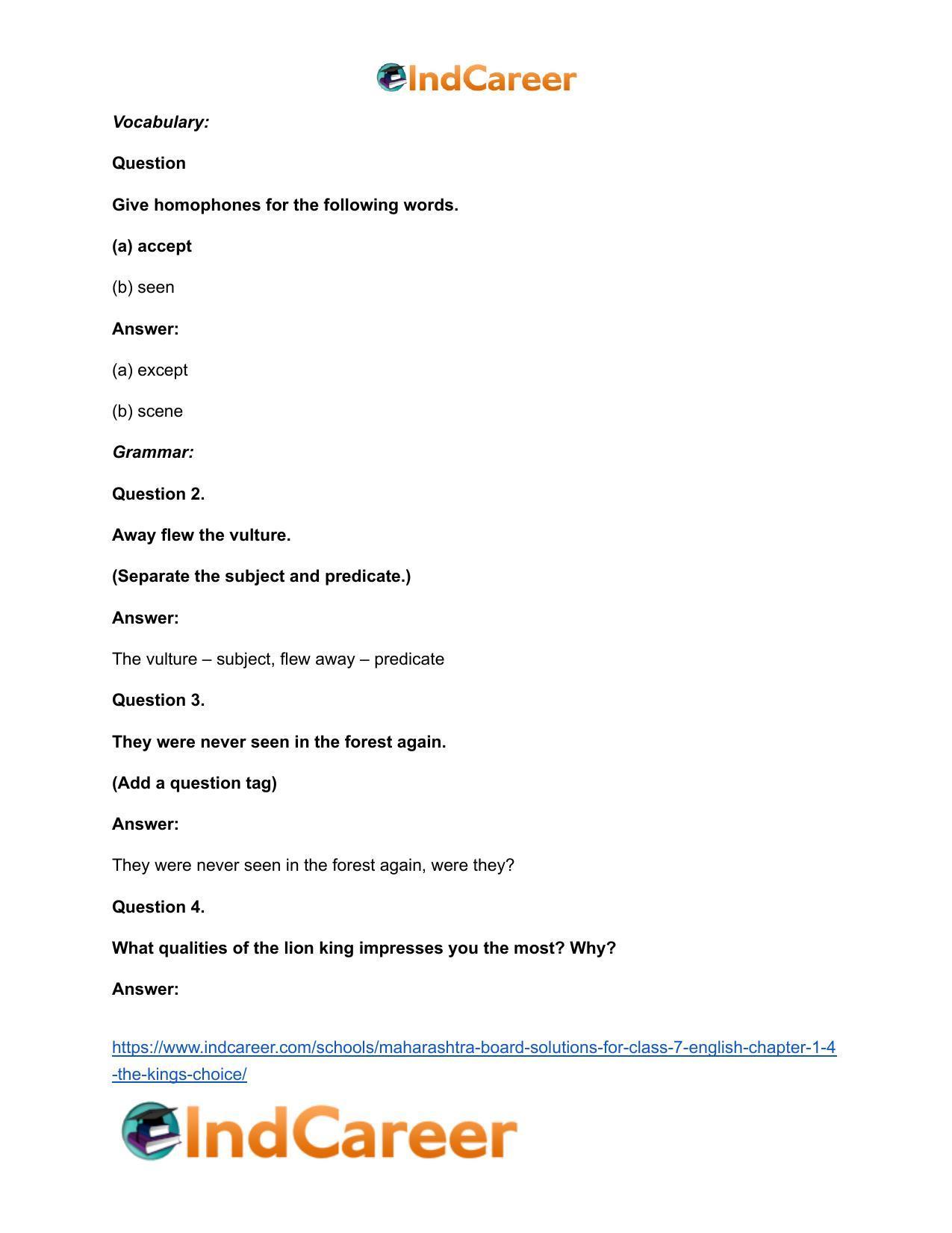 Maharashtra Board Solutions for Class 7- English: Chapter 1.4- The King’s Choice - Page 18
