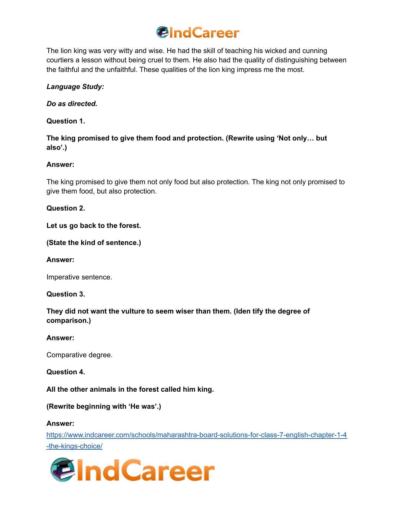 Maharashtra Board Solutions for Class 7- English: Chapter 1.4- The King’s Choice - Page 19