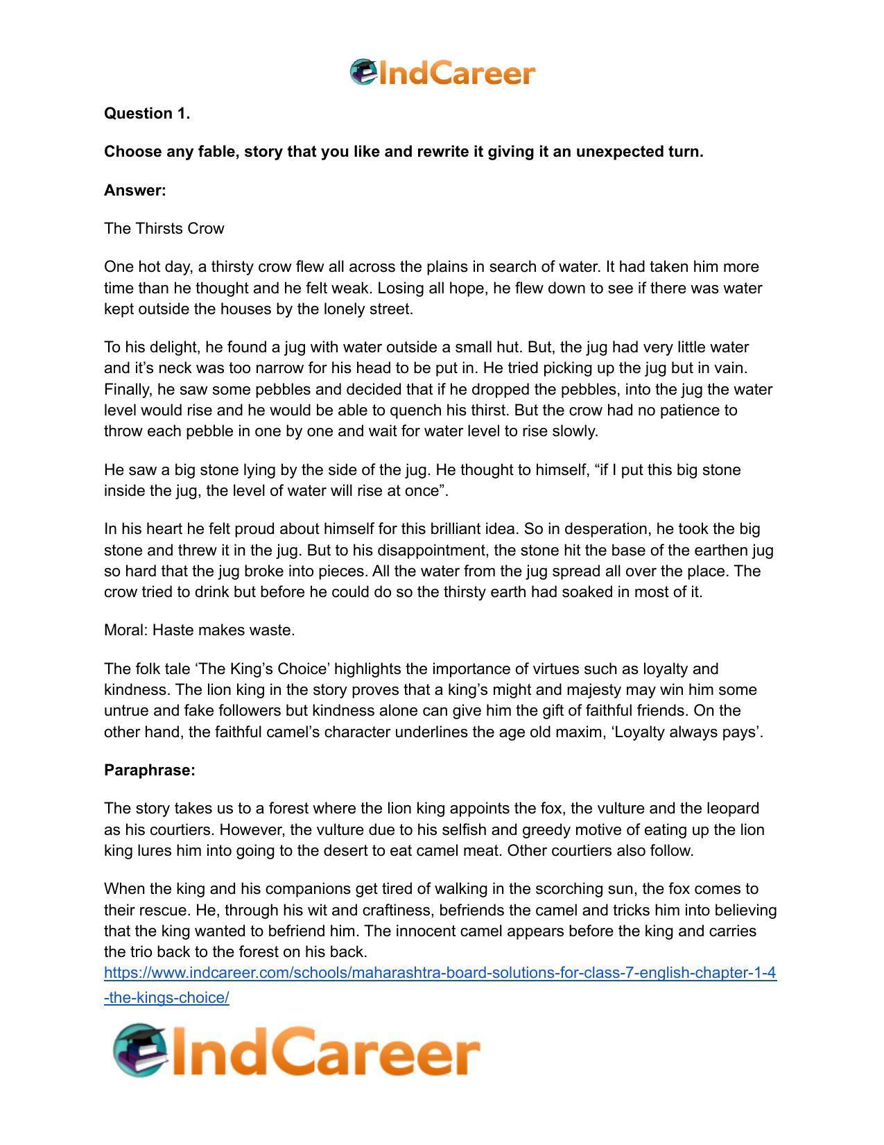 Maharashtra Board Solutions for Class 7- English: Chapter 1.4- The King’s Choice - Page 21