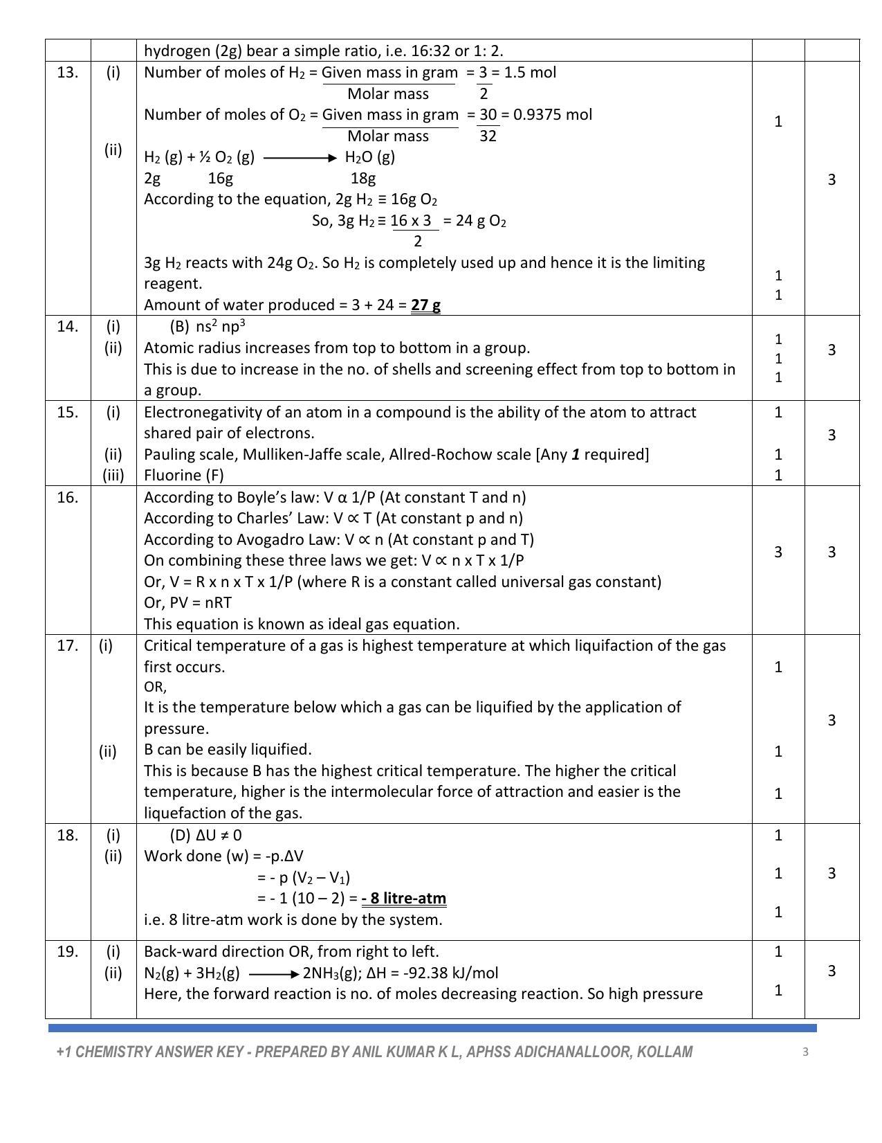 Kerala Plus One 2022 Chemistry Answer Key - Page 3