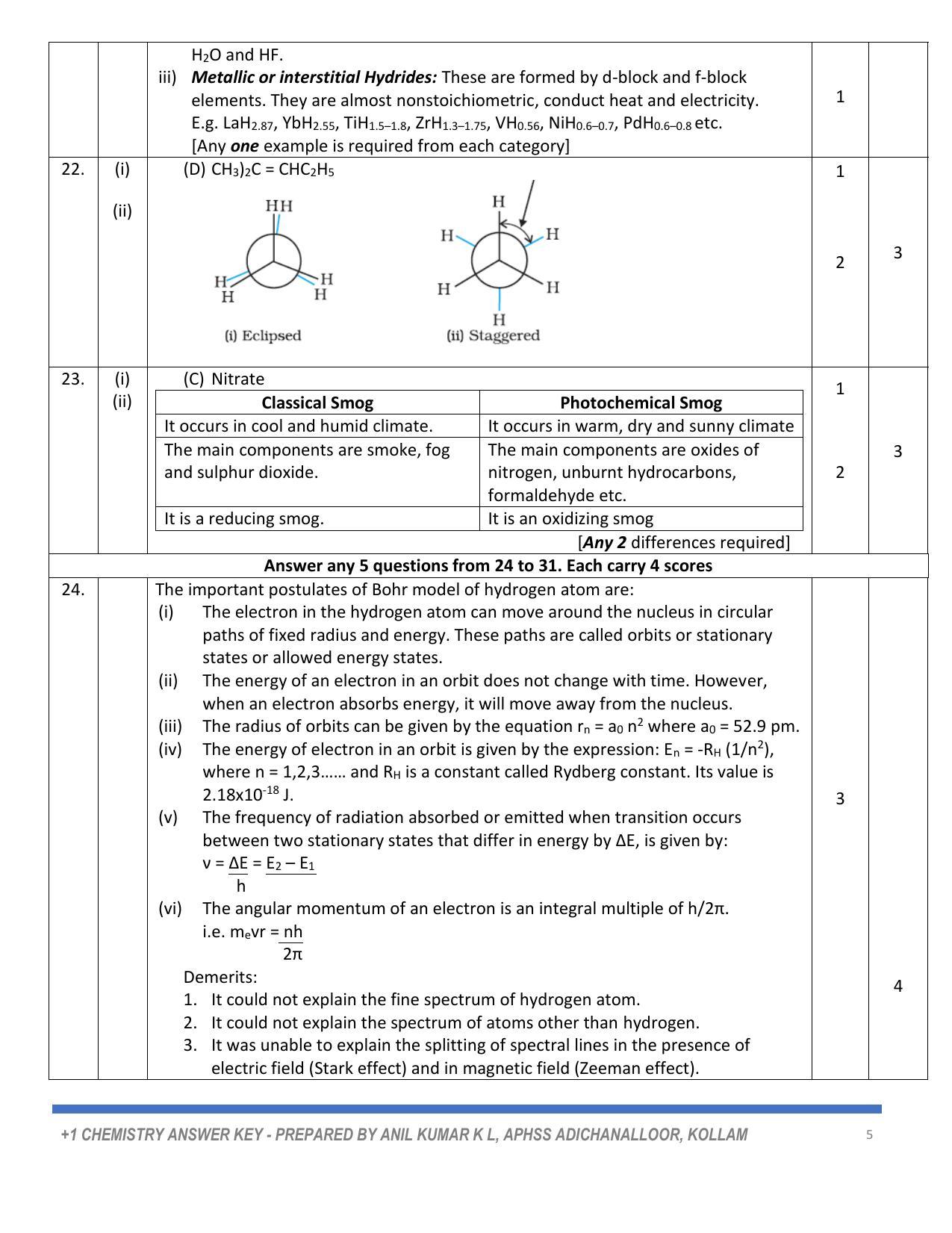 Kerala Plus One 2022 Chemistry Answer Key - Page 5
