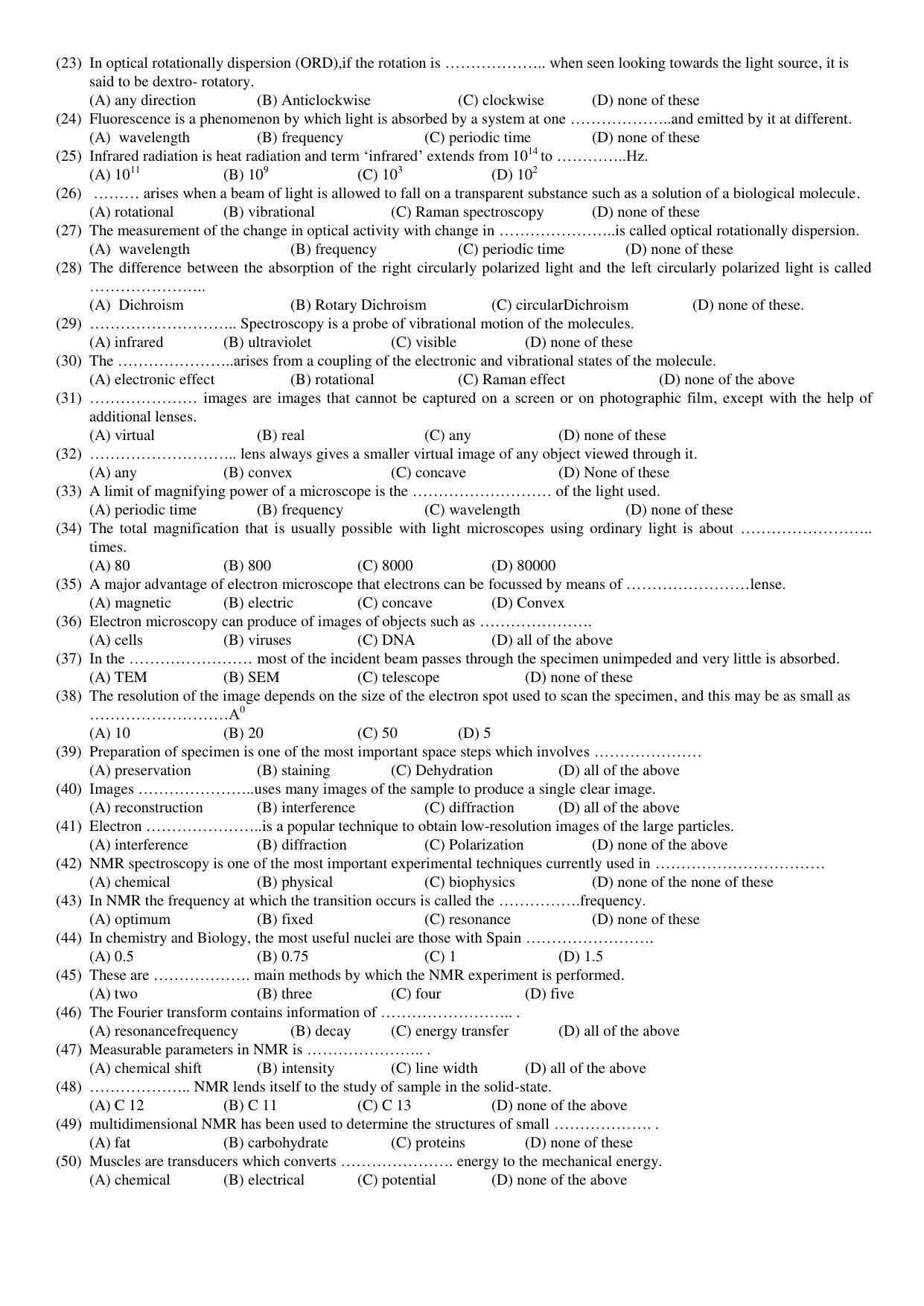 Hemchand North Gujarat University Sample Paper July-Sept 2021: M.Sc. Semester-III CPH - 603 (Interdisciplinary) Biophysics Paper Code - 5303 - Page 2