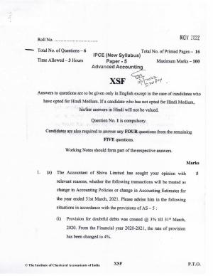 CA Inter Nov 2022 Question Paper - Paper 5 – Advanced Accounting