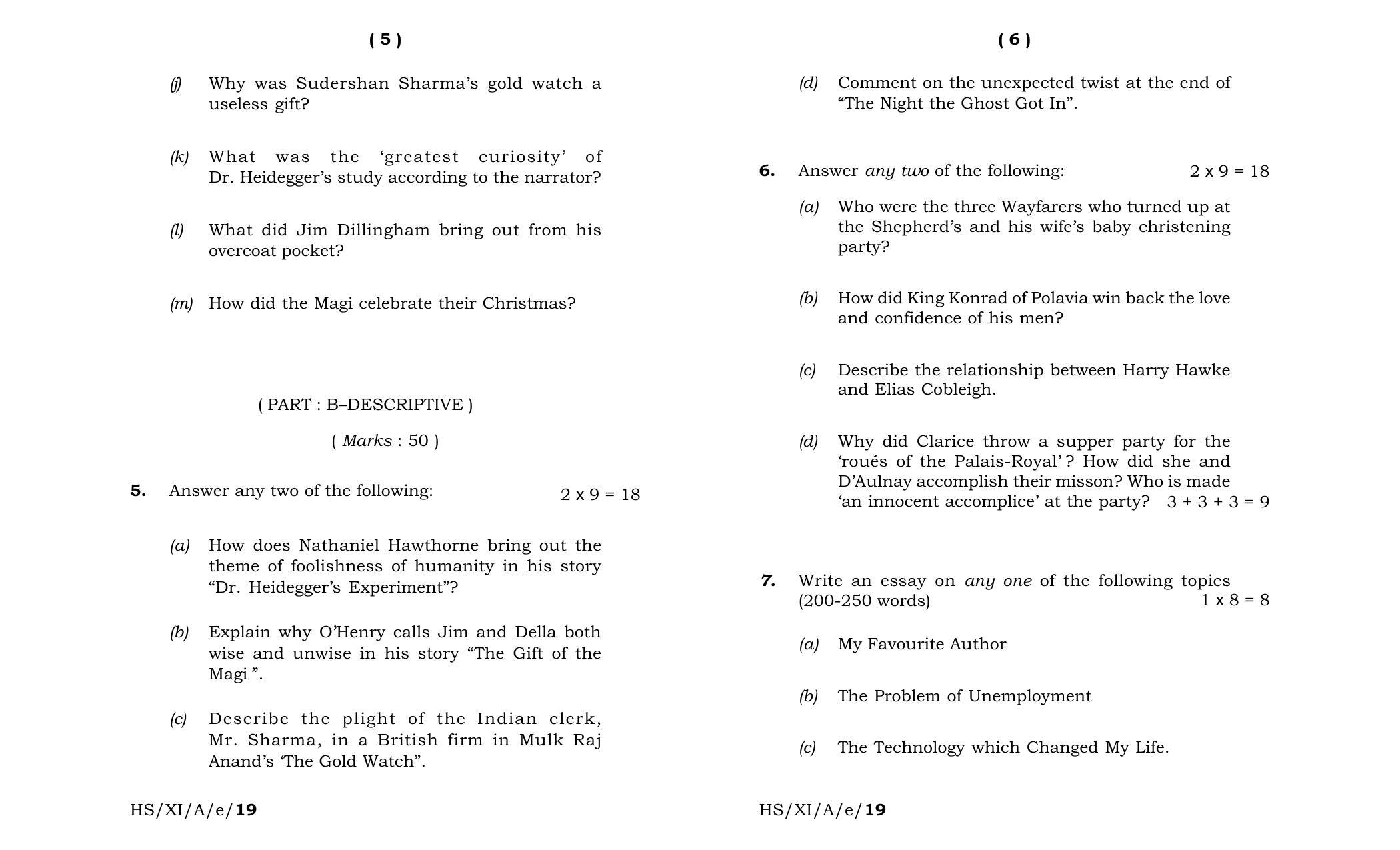 Meghalaya Board (MBOSE) Class 11 Elective_English 2019 Question Paper - Page 3
