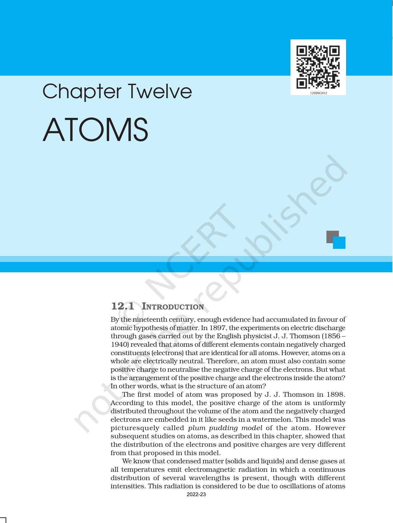 NCERT Book for Class 12 Physics Chapter 12 Atoms - Page 1