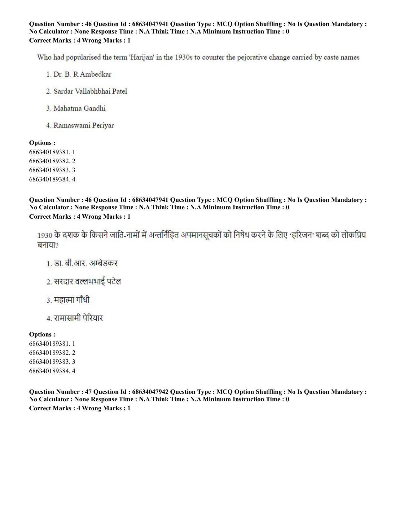 CUET PG 2023: HUQP21 – Social Work (Hin) - Shift 2 (30-06-2023) Question Paper - Page 46