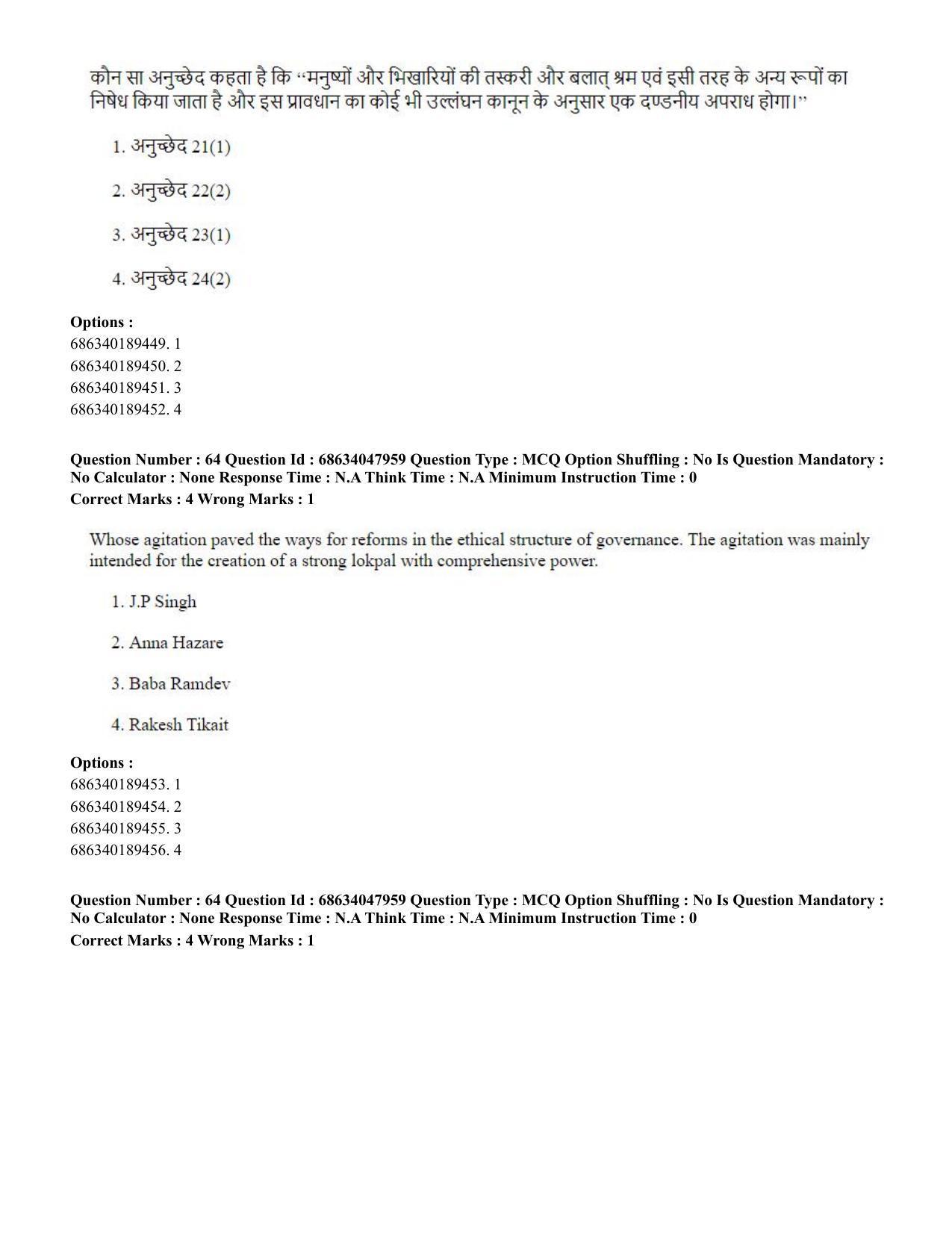 CUET PG 2023: HUQP21 – Social Work (Hin) - Shift 2 (30-06-2023) Question Paper - Page 63