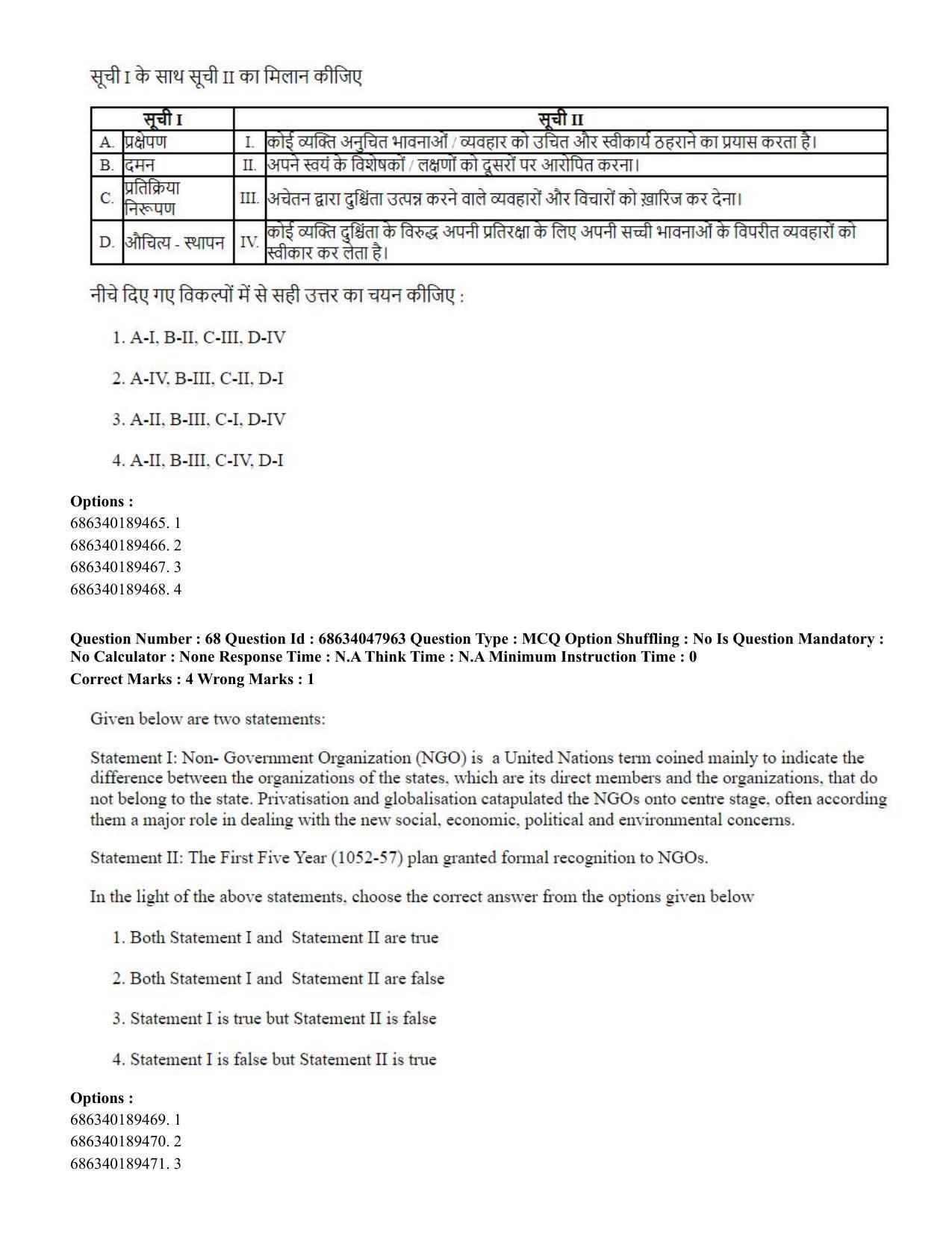 CUET PG 2023: HUQP21 – Social Work (Hin) - Shift 2 (30-06-2023) Question Paper - Page 67
