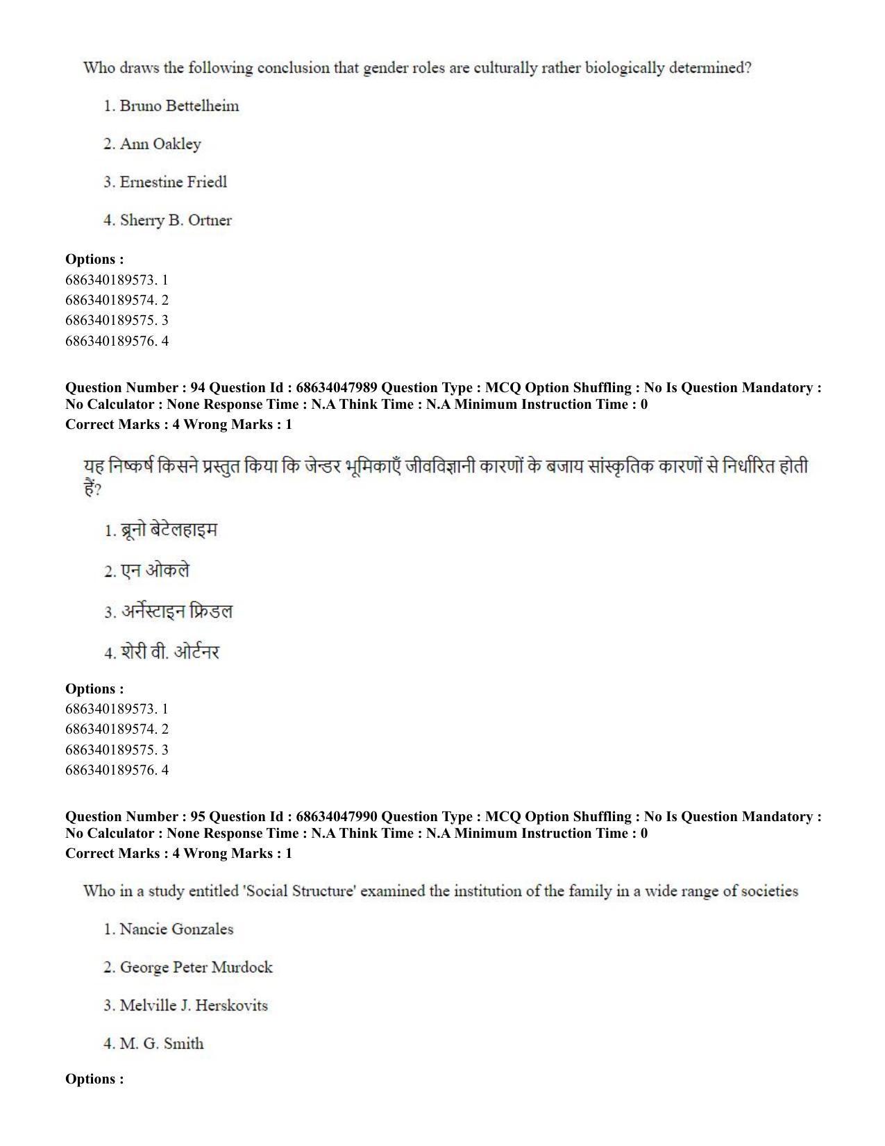CUET PG 2023: HUQP21 – Social Work (Hin) - Shift 2 (30-06-2023) Question Paper - Page 91