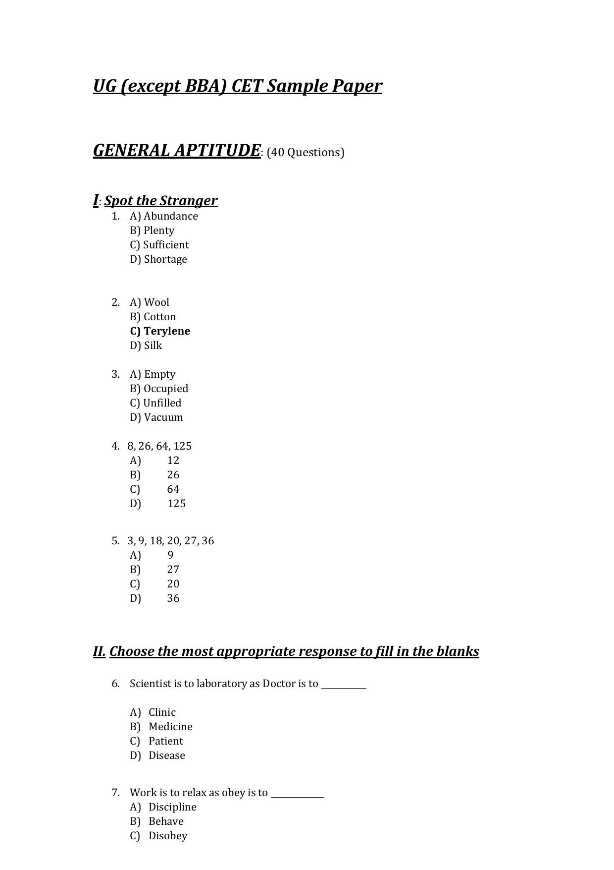UG - Aptitude - IMU CET Model Question Papers - CET (Set-II) - Page 1