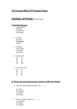UG - Aptitude - IMU CET Model Question Papers - CET (Set-II)