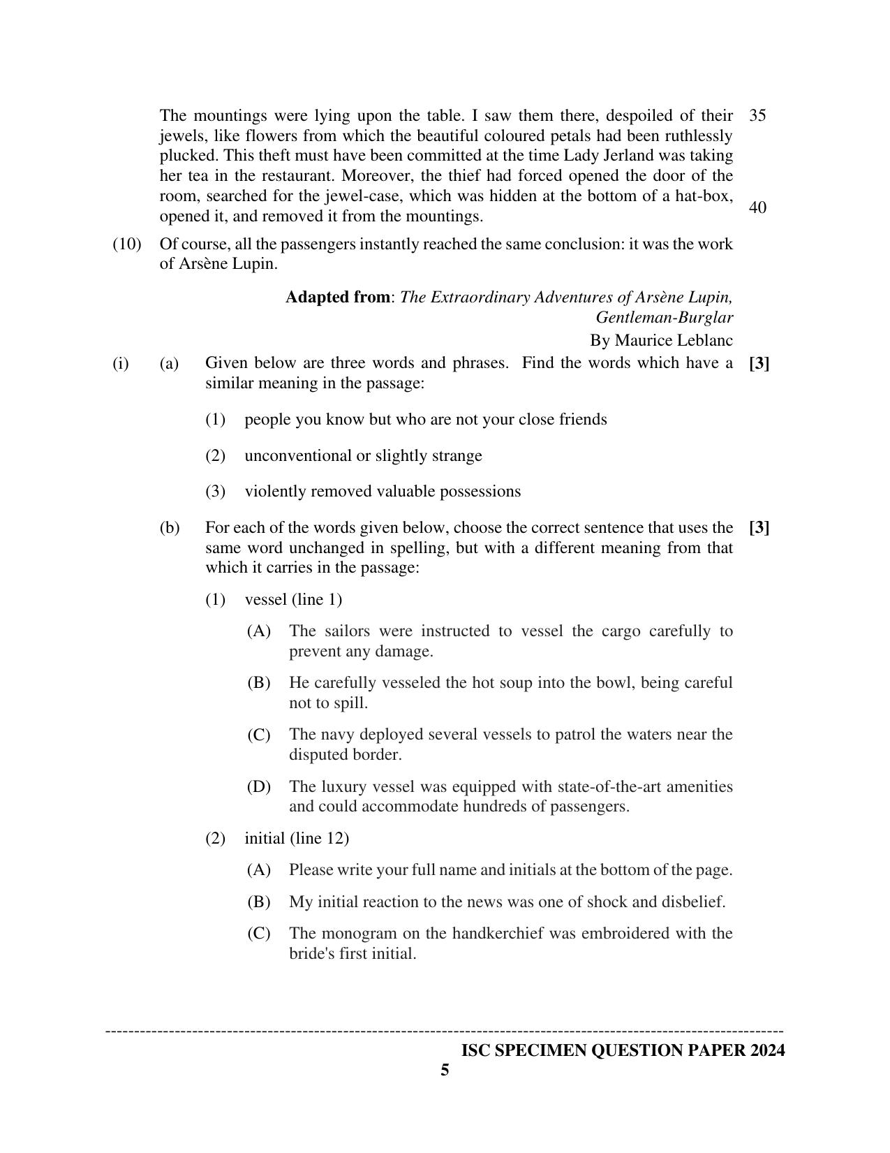 ISC Class 12 2024 English Paper 1 (Language) Sample Paper - Page 5