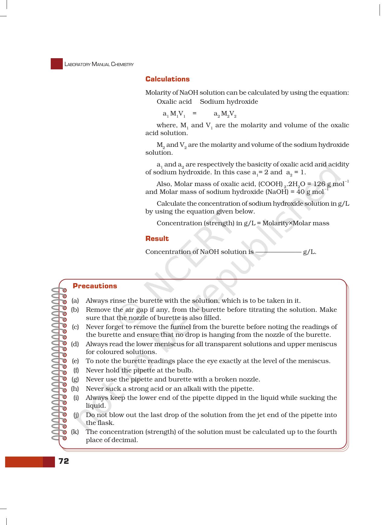 NCERT Laboratory Manuals for Class XI Chemistry - Unit-6 Titrimetric Analysis - Page 8