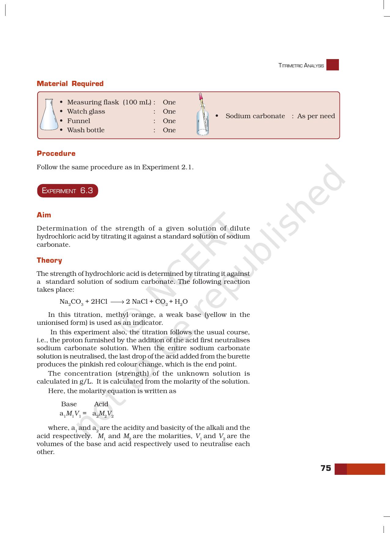 NCERT Laboratory Manuals for Class XI Chemistry - Unit-6 Titrimetric Analysis - Page 11