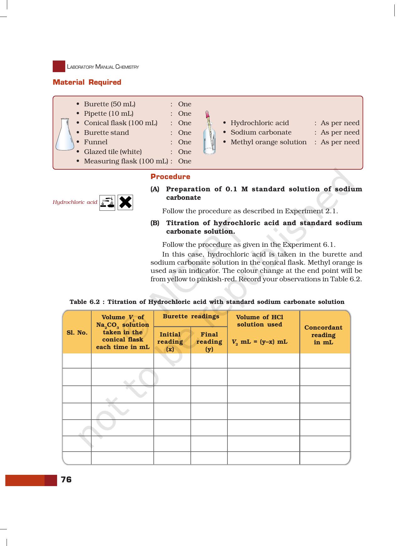 NCERT Laboratory Manuals for Class XI Chemistry - Unit-6 Titrimetric Analysis - Page 12