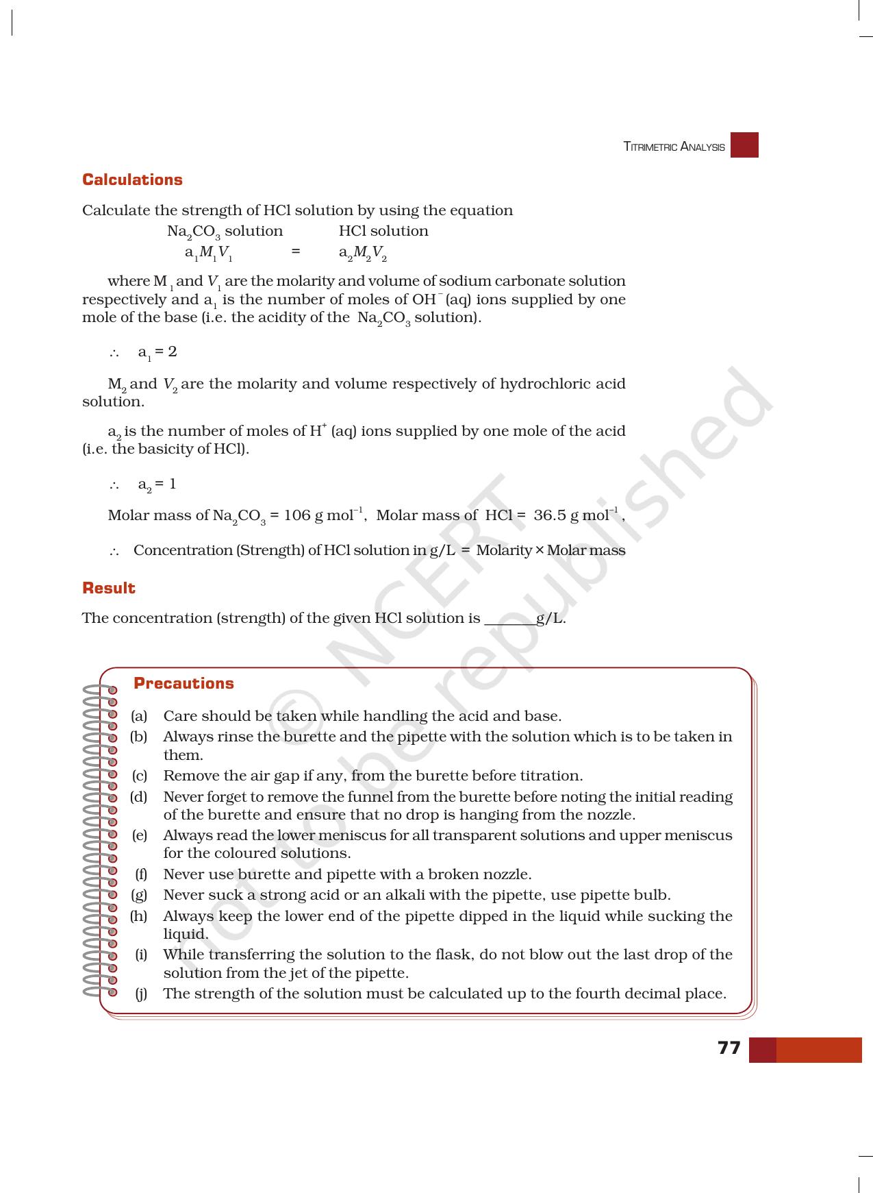 NCERT Laboratory Manuals for Class XI Chemistry - Unit-6 Titrimetric Analysis - Page 13