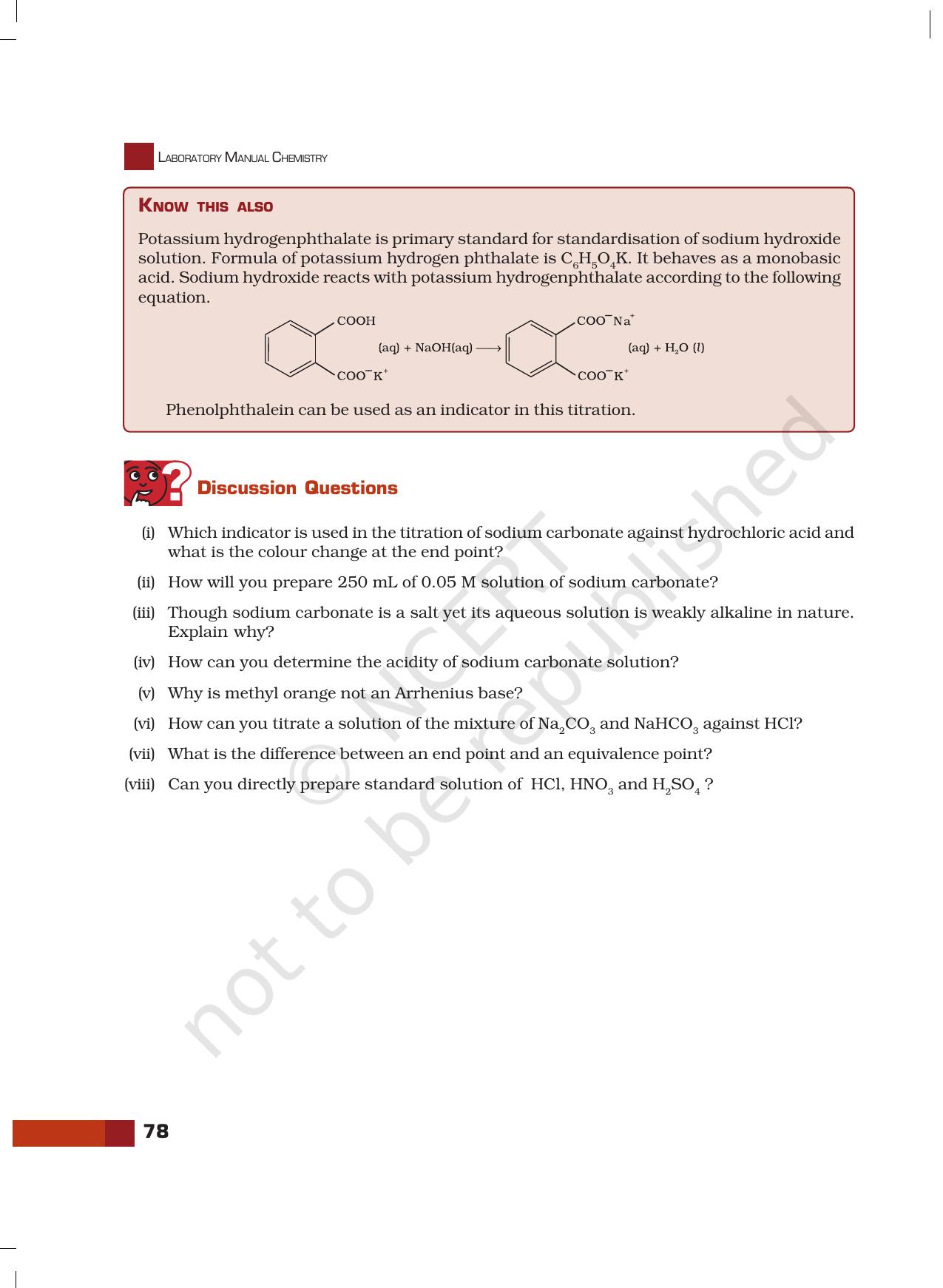 NCERT Laboratory Manuals for Class XI Chemistry - Unit-6 Titrimetric Analysis - Page 14
