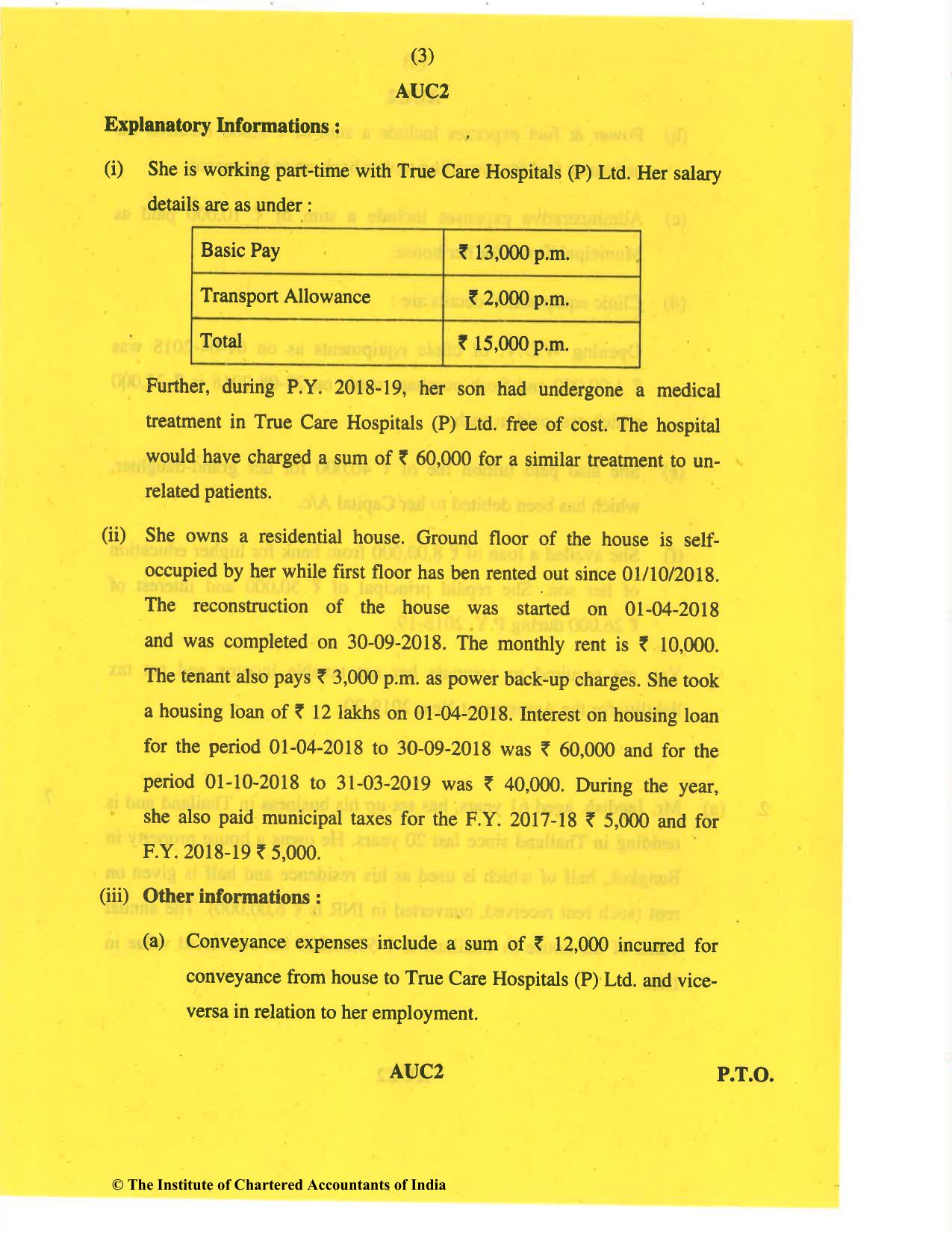 CA Inter Nov 2019 Question Paper - Paper 4 – Taxation - Page 3