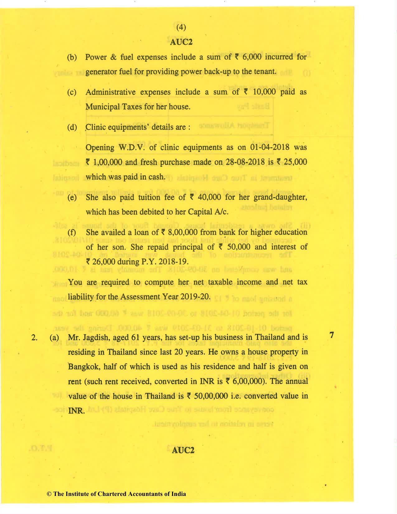 CA Inter Nov 2019 Question Paper - Paper 4 – Taxation - Page 4