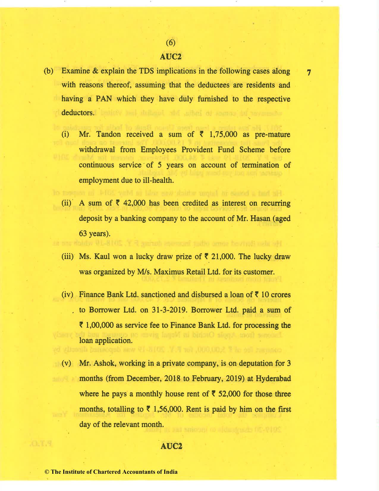 CA Inter Nov 2019 Question Paper - Paper 4 – Taxation - Page 6