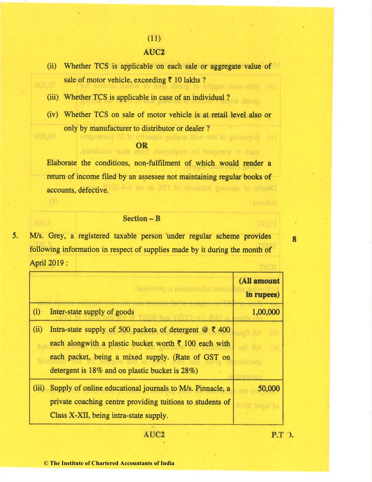 CA Inter Nov 2019 Question Paper - Paper 4 – Taxation - Page 11