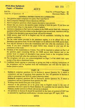CA Inter Nov 2019 Question Paper - Paper 4 – Taxation