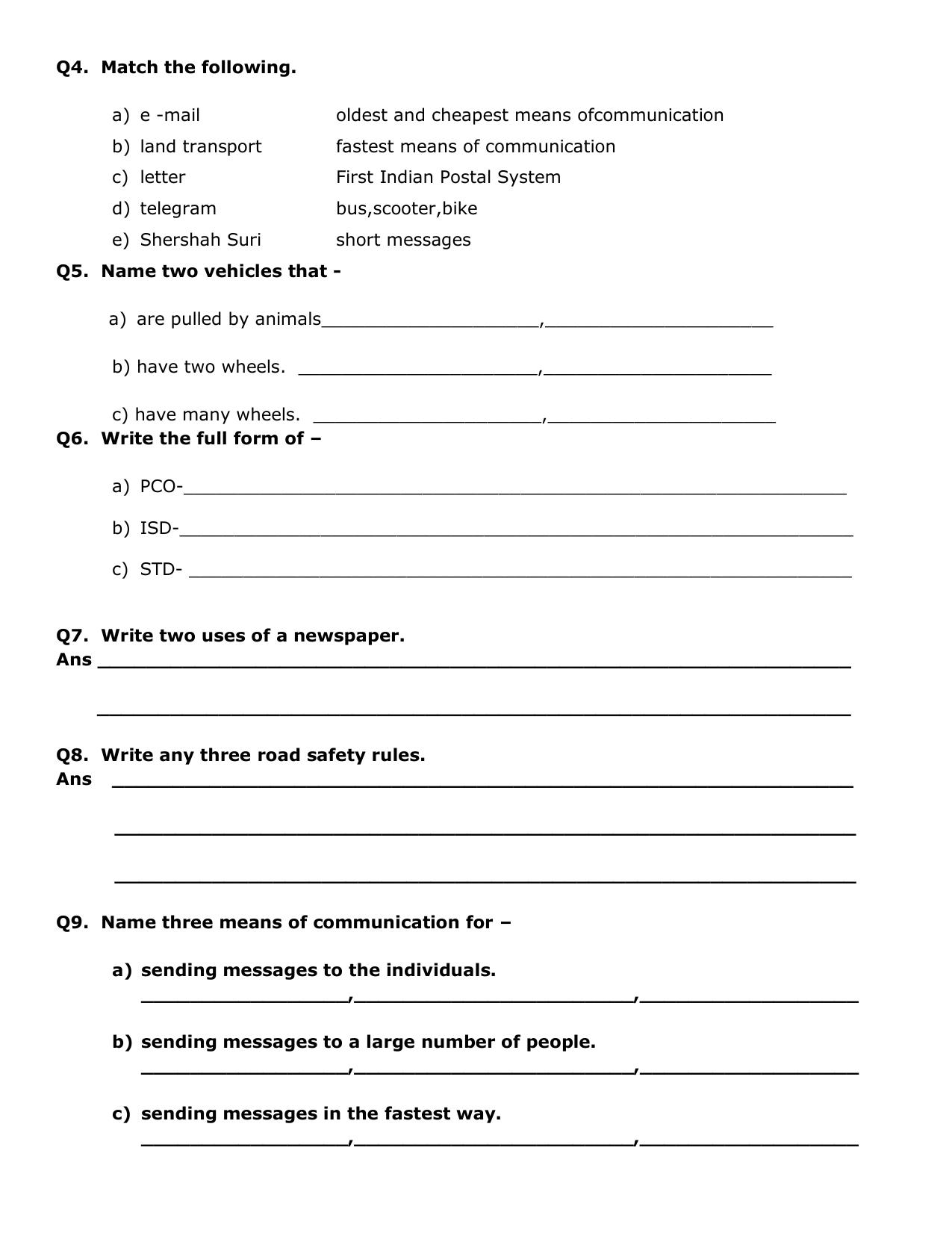 Worksheet for Class 3 EVS Assignment 10 - Page 2