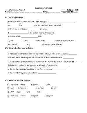 Worksheet for Class 3 EVS Assignment 10