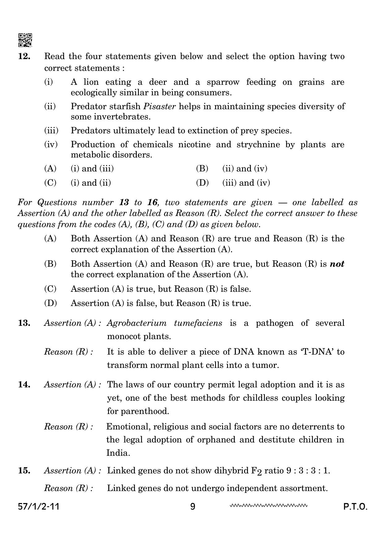 CBSE Class 12 57 1 2 Biology 2024 Question Paper - Page 9